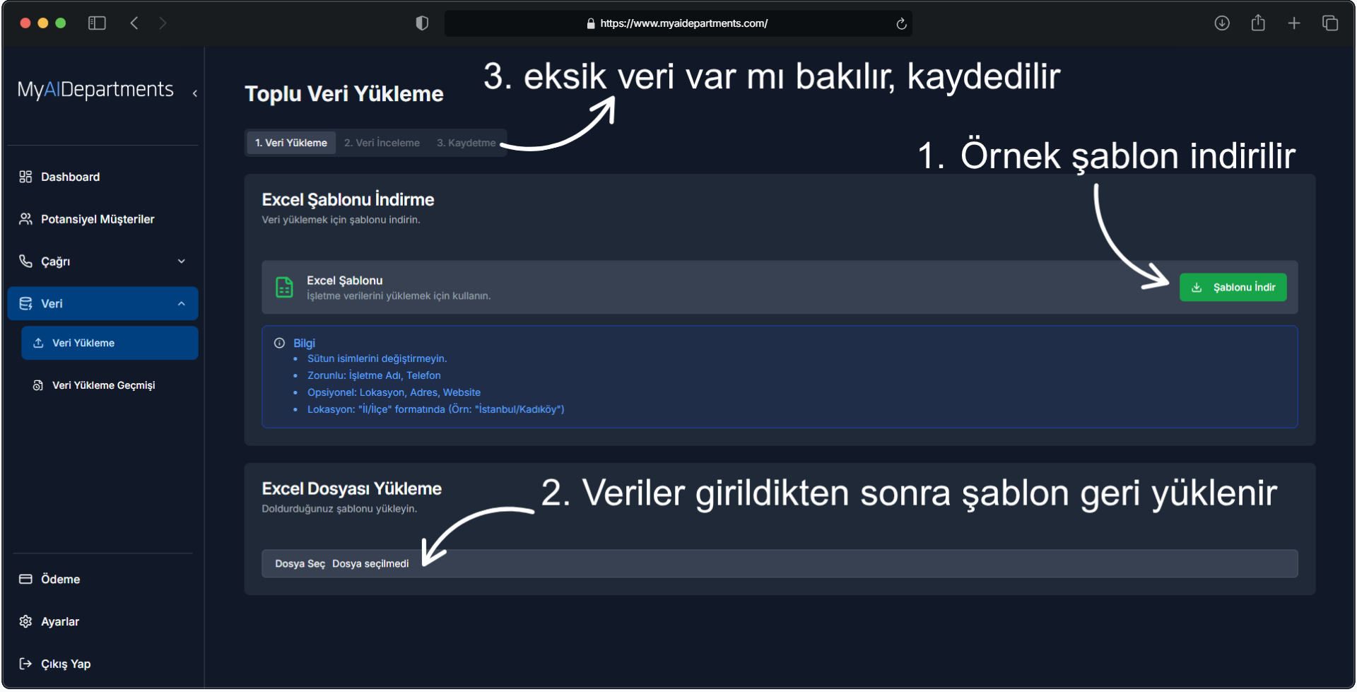 Toplu Veri Yükleme Ekranı